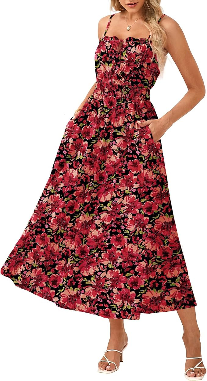 GRACE KARIN Womens Summer Clothes 2026 Boho Floral Maxi Long Dresses Spaghetti Straps Casual Beac... | Amazon (US)