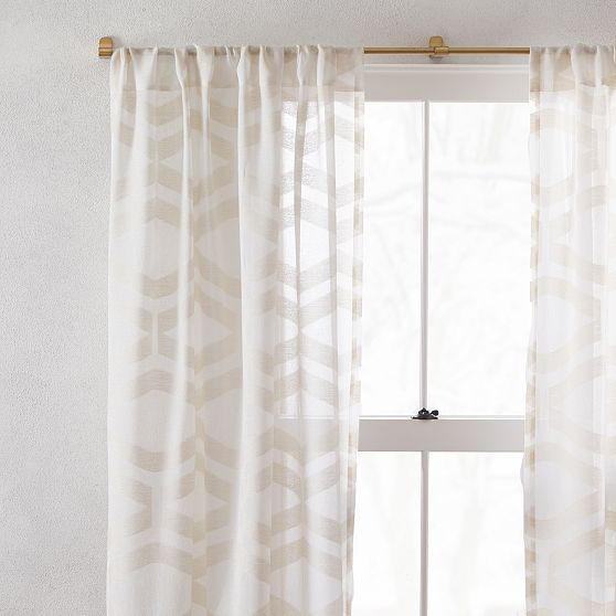 Sheer Clipped Jacquard Geo Curtain, Alabaster, 48""x84 | West Elm (US)