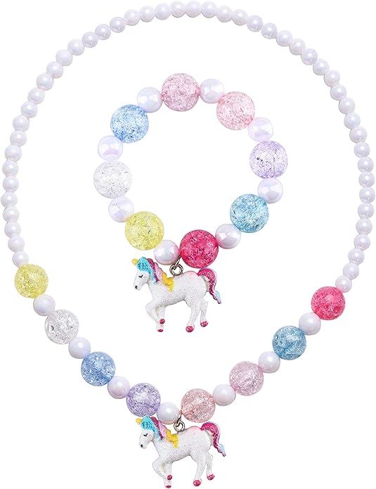 SkyWiseWin Unicorn Necklace for Girls Toddler Jewelry Stretch Necklace Bracelet Set, Little Princ... | Amazon (US)