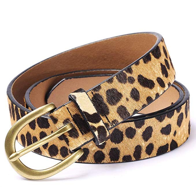 Leopard Print leather Haircalf Women's Belt for jeans/Casual pants Ladies Cheetah Waistband-11/8'' | Amazon (US)