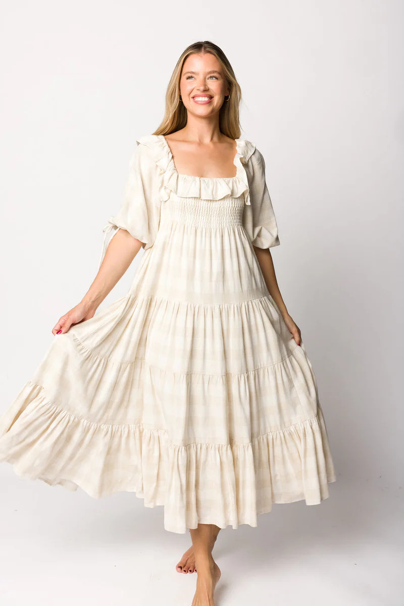 Clea Dress in Natural Plaid | Worth Collective