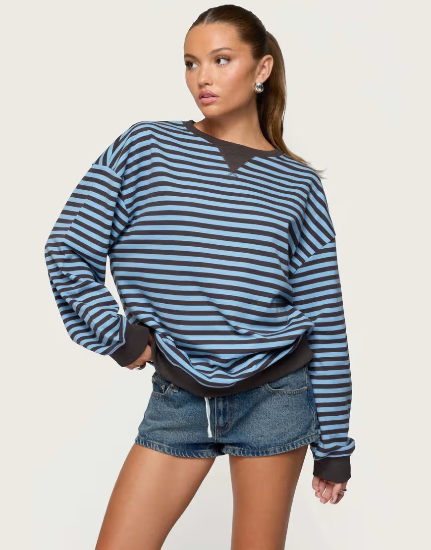 Edikted Onda striped sweatshirt in blue | ASOS (Global)
