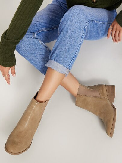 Faux Leather Block Heel Ankle Chelsea Booties | SHEIN