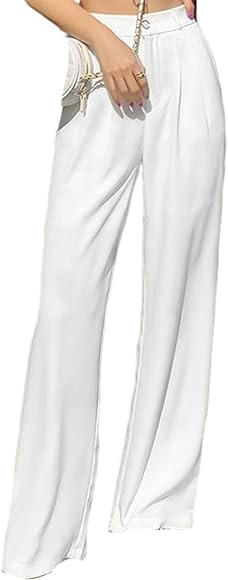 NOMIMAS Womens Summer Dress Palazzo Pants Loose Office Slacks, Comfort Fashion Pleated Trouser for W | Amazon (US)