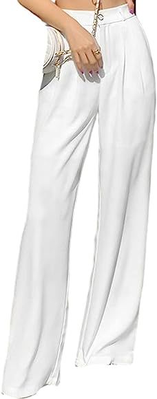 NOMIMAS Womens Summer Dress Palazzo Pants Loose Office Slacks, Comfort Fashion Pleated Trouser for W | Amazon (US)