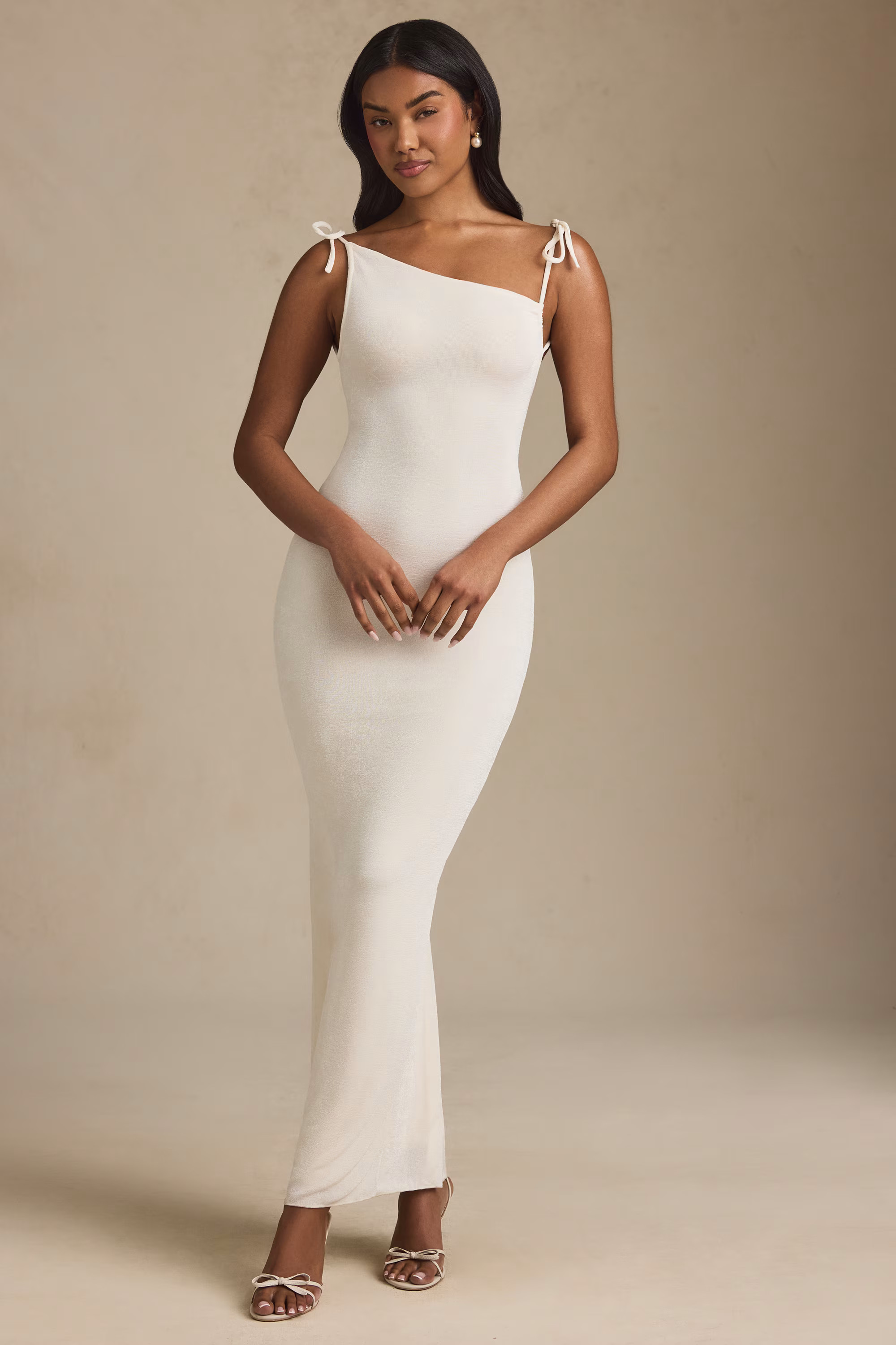 Textured Jersey Backless Maxi Dress in Ivory | Oh Polly