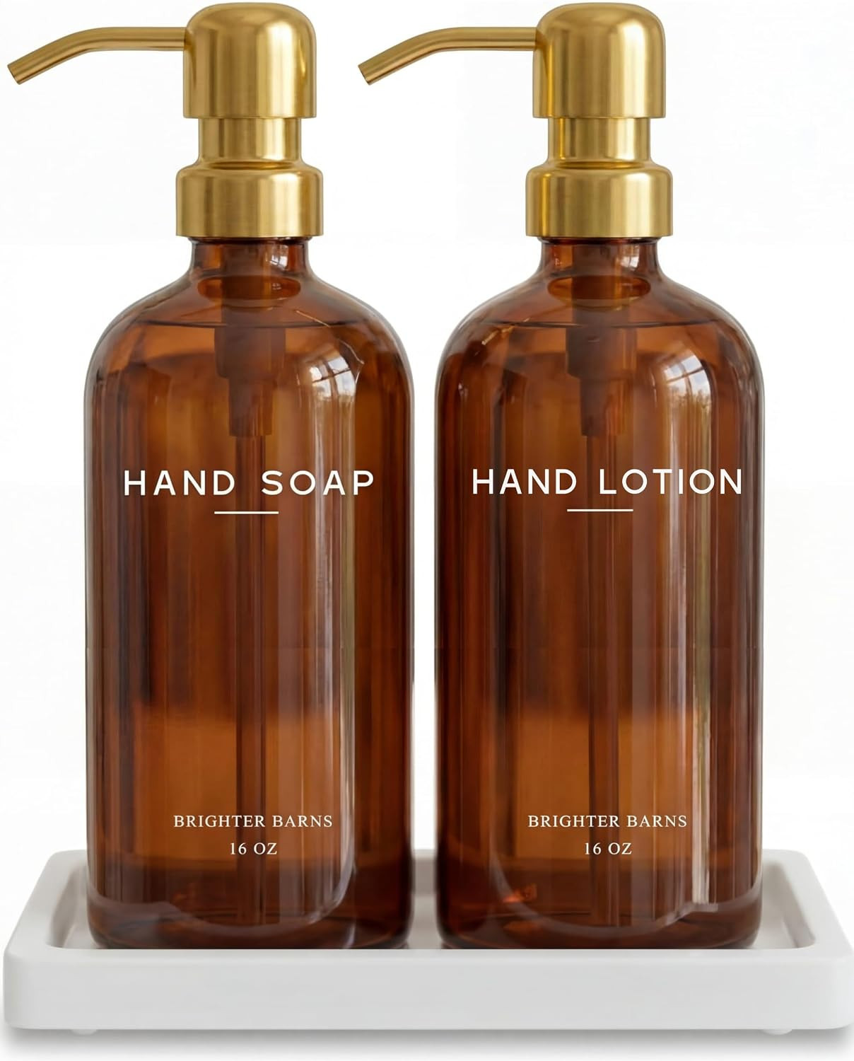 Luxury Glass Soap and Lotion Dispenser Set with Tray by Brighter Barns - Hand Soap Dispenser Bath... | Amazon (US)