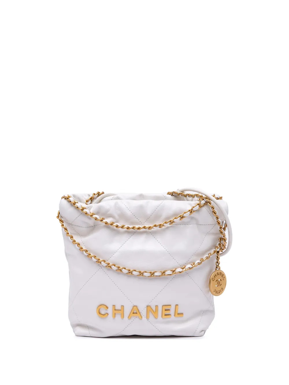 CHANEL Pre-Owned 2021-2024 Mini Shiny Calfskin 22 Hobo Satchel | White | FARFETCH | Farfetch Global