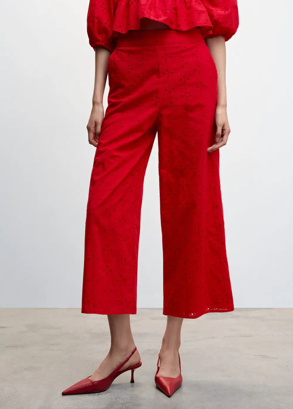 Embroidered cotton pants -  Women | Mango USA | MANGO (US)