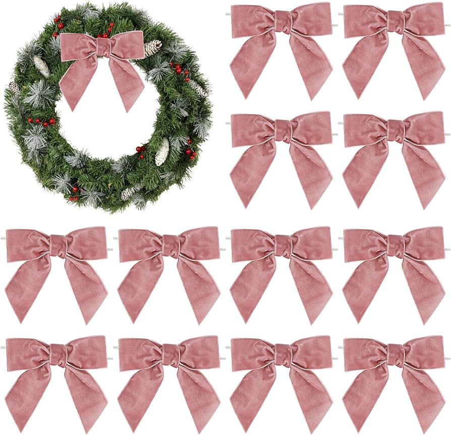 AIMUDI Dusty Rose Velvet Bows 4.5" Rose Gold Christmas Bows for Tree Premade Bows for Wreaths Twi... | Amazon (US)