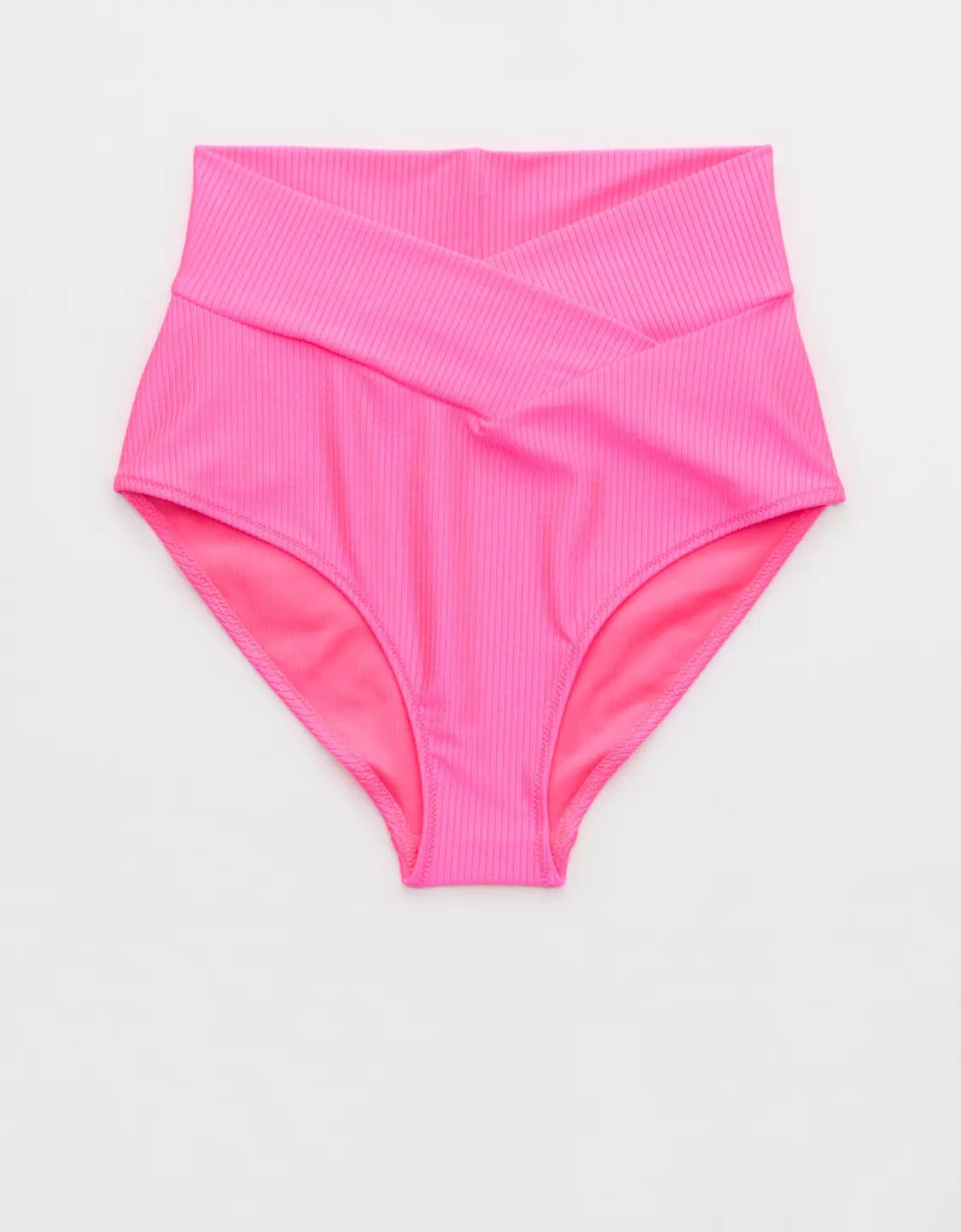 Aerie Shine Rib Crossover High Waisted Bikini Bottom | Aerie