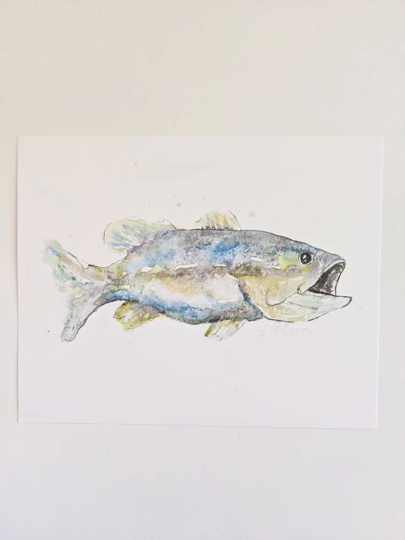 Fish PRINT Bass Blues Greens Lake Coastal 8x10 Gift Home Decor - Etsy | Etsy (US)