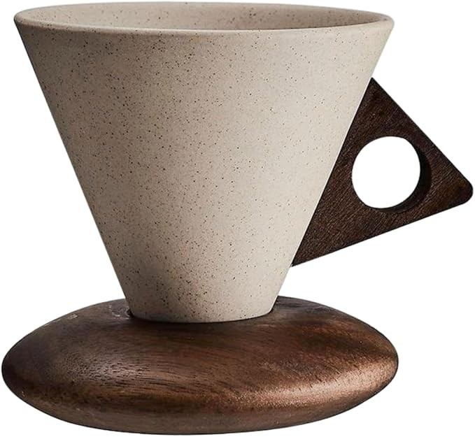 Retro ceramic coffee mug, Creative Cone coffee cup set Unique Ceramic Coffee Tea Cups wood handle... | Amazon (US)