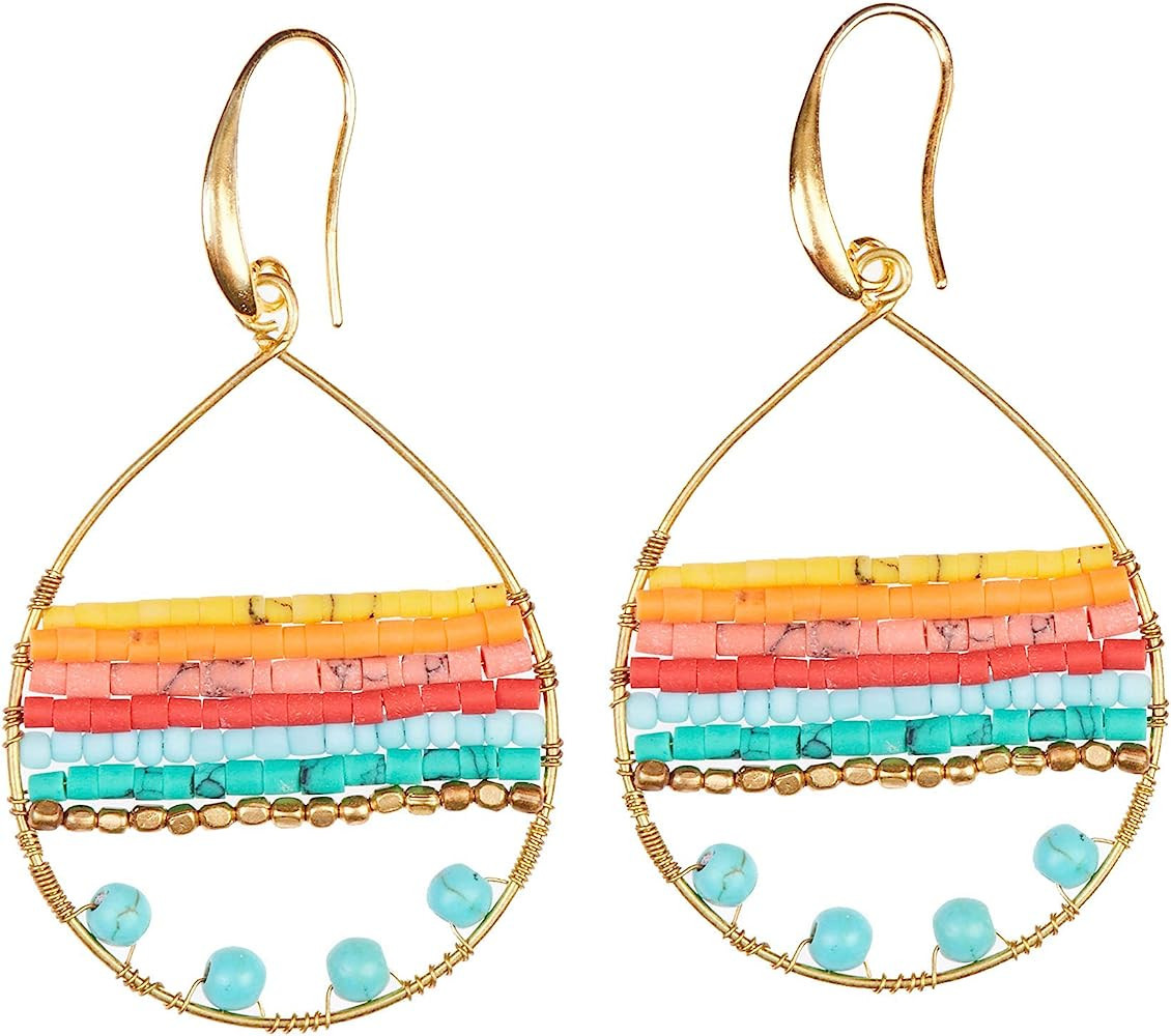 Akitai Bohemian Chic: Handmade Akitai Teardrop Earrings in Silver and Gold Plating with Colorful ... | Amazon (US)