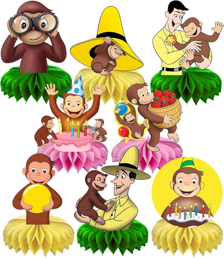 8Pcs Cartoon For George of Curious Party Honeycomb Table Centerpiece,Birthday Party Supplies Tabl... | Amazon (US)