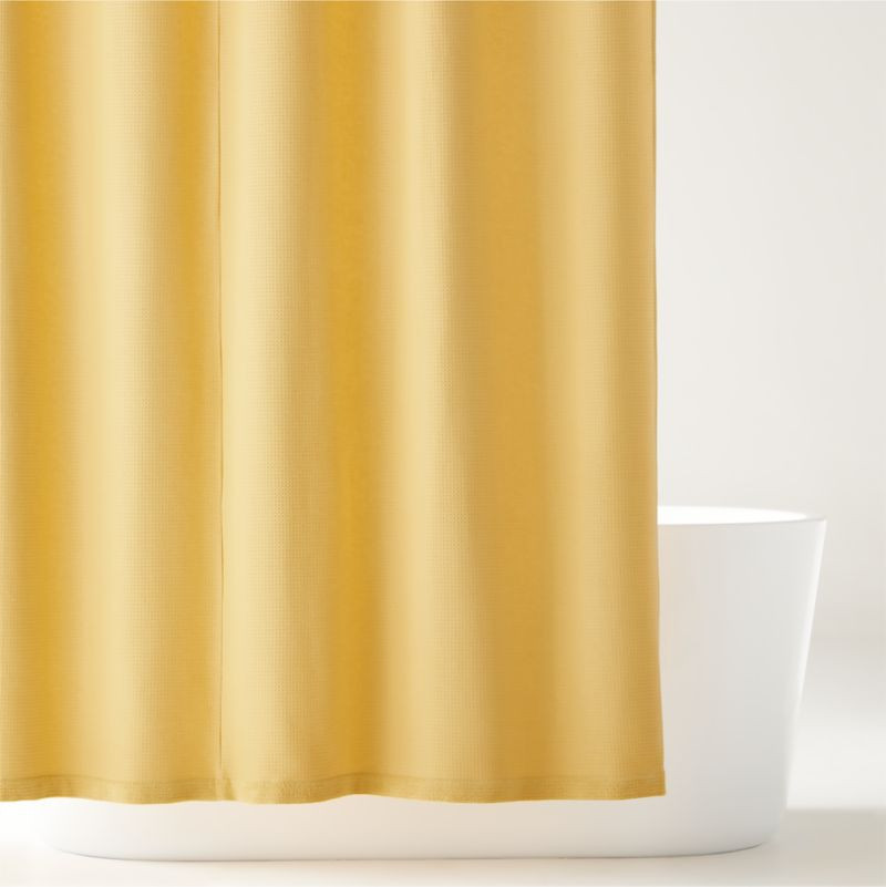 Yellow Organic Waffle Shower Curtain + Reviews | Crate & Kids | Crate & Barrel