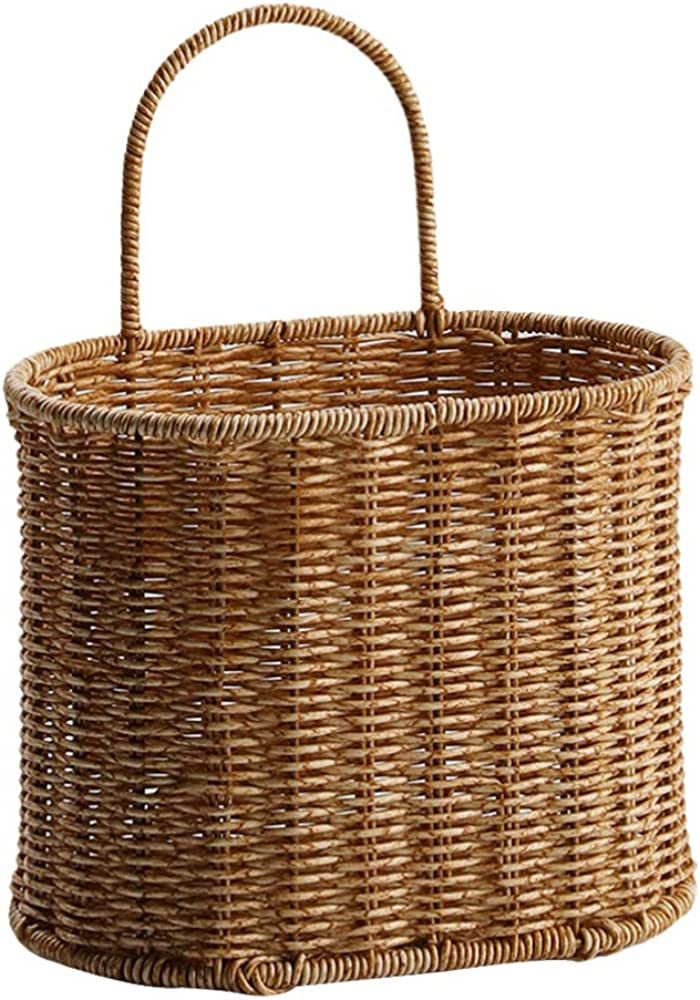 Basket Woven Artificial Wicker Hanging Basket Woven Seagrass Wall Storage Basket Decorative Farmh... | Amazon (US)
