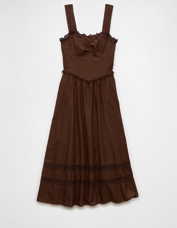 AE Corset V-Waist Midi Dress | American Eagle Outfitters (US & CA)