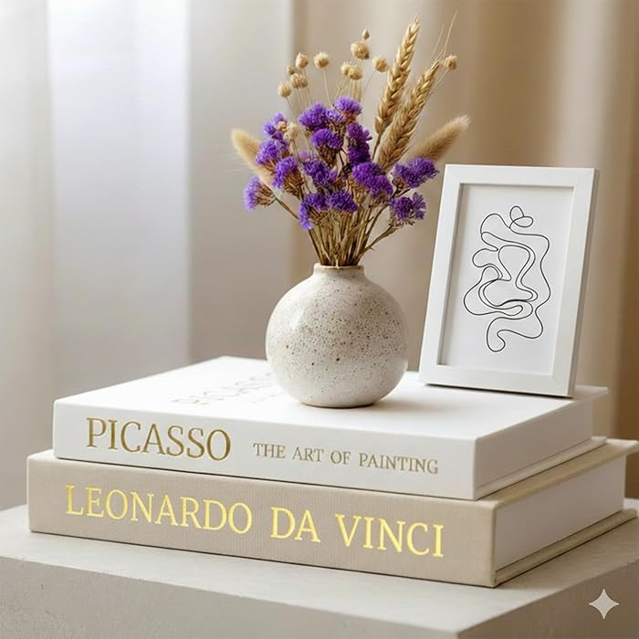 Decorative Books with Picture Frame Set - Set of 2 Decorative Books for Home Decor - Linen Faux/F... | Amazon (US)