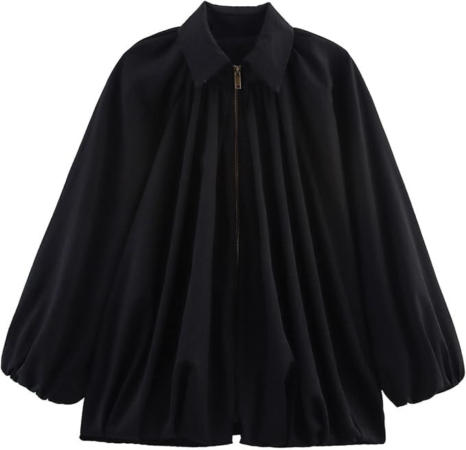 Women's Puffed Bomber Jacket Oversized Lapel Collar Streetwear Coat Long Casual Batwing Sleeve Zi... | Amazon (US)