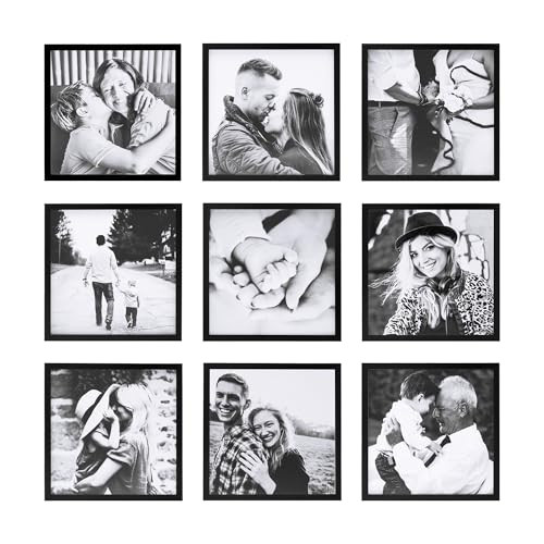 ArtbyHannah Gallery Wall Frame Set of 9 8x8 Square Picture Frame, Black Picture Frames Used as 8x8 Picture Frames Without Mat for Gallery Wall Mounting | Amazon (US)