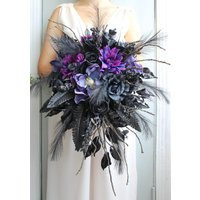 Purple Black Bouquet, Gothic Wedding Moody Cascading Halloween Bouquet | Etsy (US)
