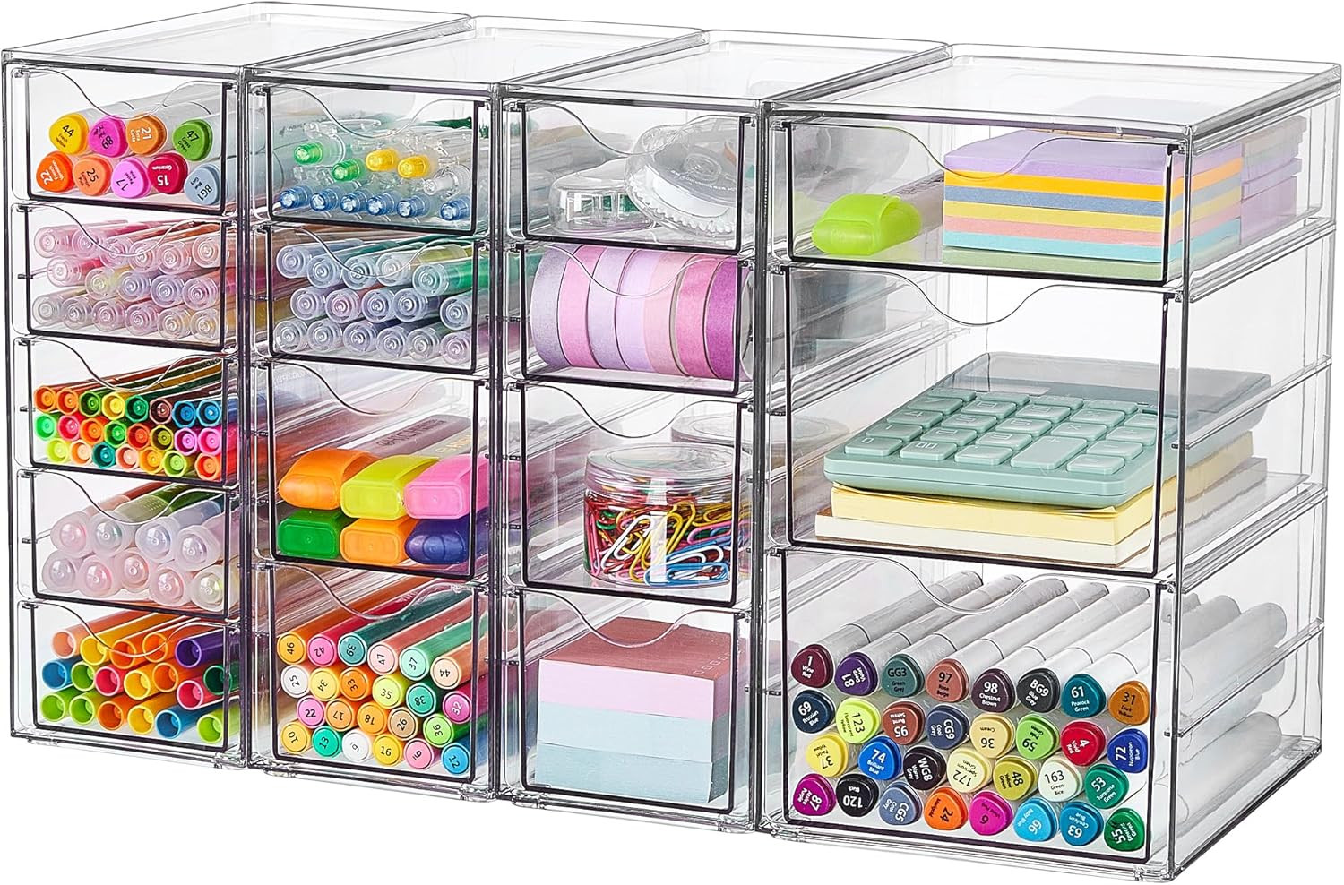 Vtopmart 4 Set Clear Desk Organizer, Pen Organizer with 16 Drawers, Acrylic Desktop Organization and Storage for Office Supplies, Pen, Makeup, Art Craft, Jewelry | Amazon (US)