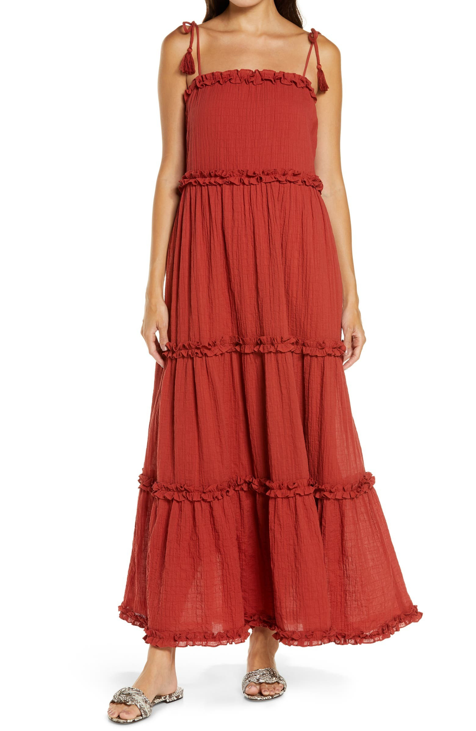 Ruffle Tie Shoulder Cover-Up Maxi Dress | Nordstrom