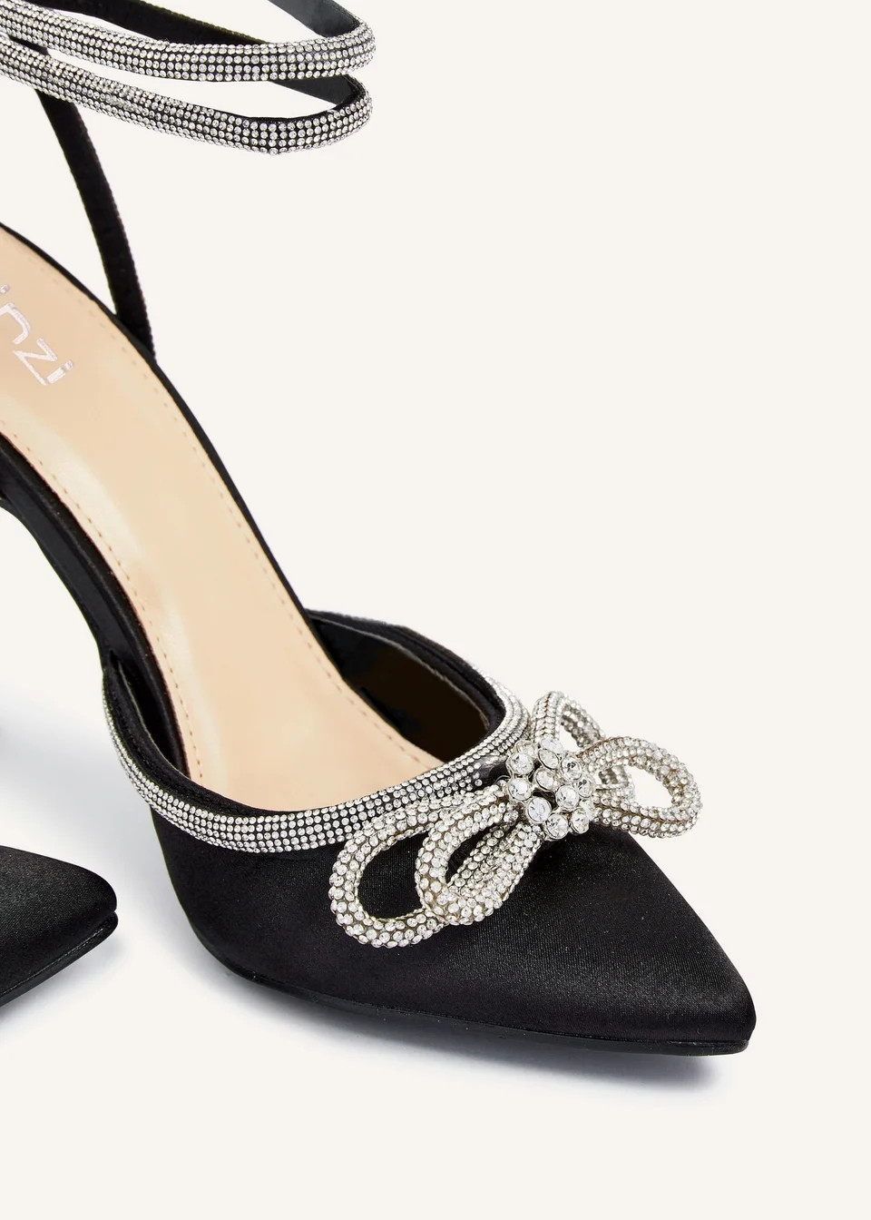 Linzi Azure Black Satin Double Bow Embellished Court Heel | Matalan (UK)