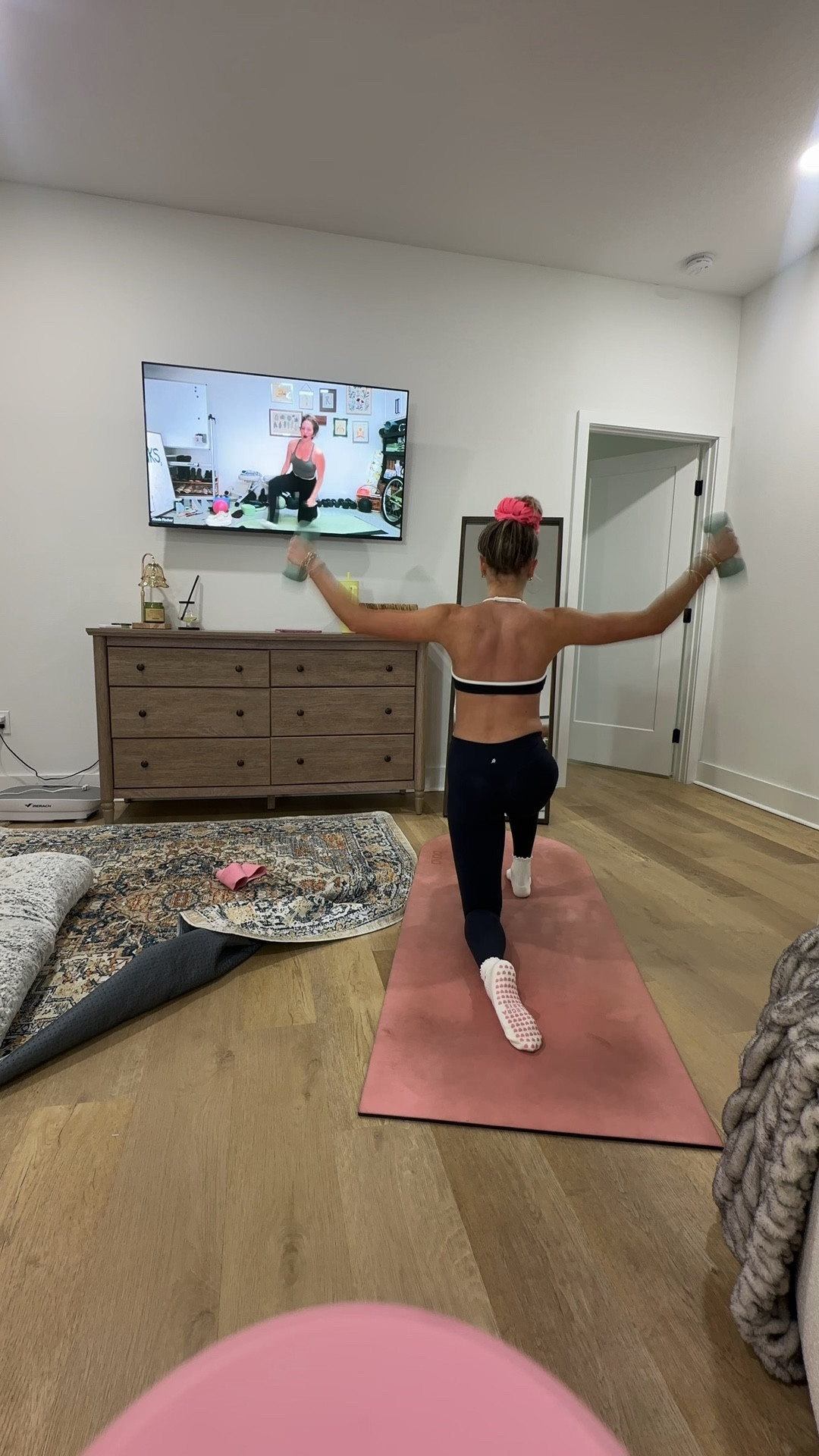 @ptula00  size xs sports bra and leggings. Sleek. Sculpting. Unbelievably soft. The ultimate halter bra is here - designed with no-dig adjustability, ultra-flattering coverage, and a second-skin feel. And for a little extra flair? Select colors feature a striking POP of contrast trim. From workouts to weekends, this is the halter bra you’ll live in. Feel the empowering embrace of the PURELUXE Sculpt Legging, designed to celebrate and enhance your natural shape. Crafted from our best-selling, signature PURELUXE fabric (formerly known as Sierra) - a super-soft, and ultra-stretchy brushed fabric, these leggings move with you like a second skin. Our most booty-boosting design features a built-in elastic seam to help you feel your absolute best, complemented by our iconic V-contour stitching at the back rise that beautifully accentuates your curves. Embrace your power and sculpt your confidence with every movement.

My workout and workout gear for my daily workout. I take pilates classes from @lexfish  on Instagram she has a whole online platform and membership! Most of my pilates gear and tools are from Bala. Bala use code SLOANE15. 
#workoutgear #workoutwear #pilates #ootd #outfit #athleticwear #athleticoutfit #bikershorts #sportsbra #pilatesoutfit #athleisure #bala #pilatesworkout #pilateslovers #pilatestiktok #balabangles

#LTKfitnessgoals #LTKActive #LTKmorningroutine