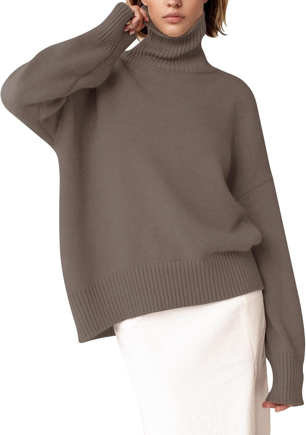 YKR Women's Turtleneck Sweater Chunky Long Sleeve Knitted Pullover High Low Hem Trendy 2026 Fall Winter Basic Jumper Top | Amazon (US)