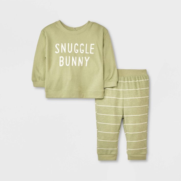 Grayson Collective Baby Striped Thermal Top & Bottom Set - Green | Target