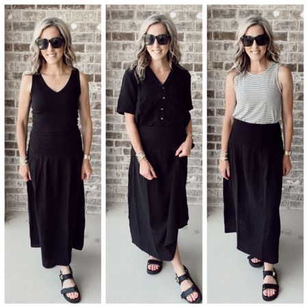 Crinkle gauze, maxi skirt comes in regular tall and petite style with three different tops under $20 

#LTKover40 #LTKfindsunder50 #LTKstyletip