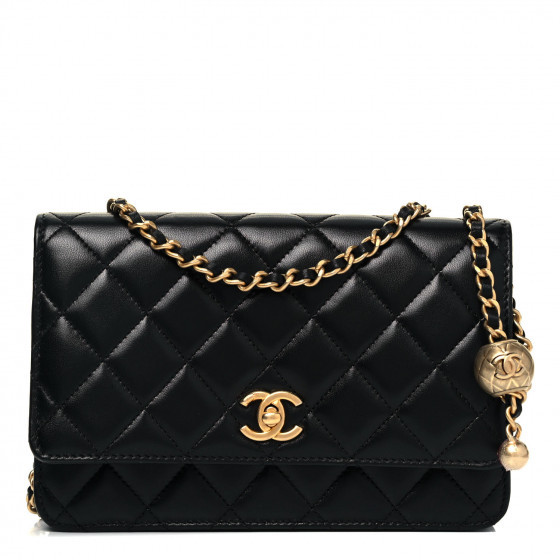 CHANEL Lambskin Quilted CC Pearl Crush Wallet on Chain WOC Black | Fashionphile