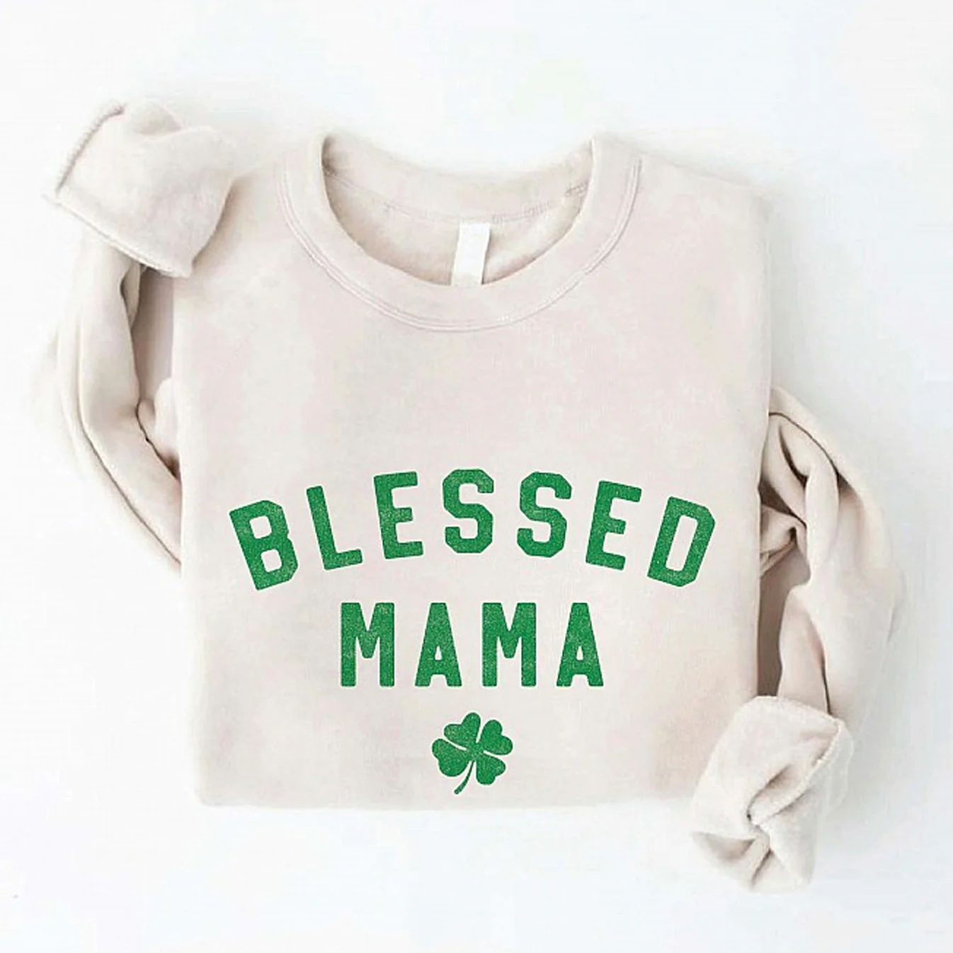 Blessed Mama Clover Graphic Fleece Sweatshirt, Heather Dust | SpearmintLOVE