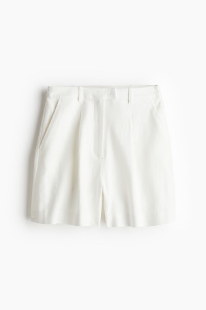 Linen-blend Shorts - High waist - Short - White - Ladies | H&M US | H&M (US + CA)