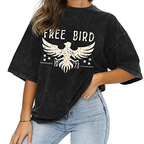 Vintage Rock Band T-Shirts for Women Retro Free Bird Eagle Graphic Country Music Tees Casual Loos... | Amazon (US)