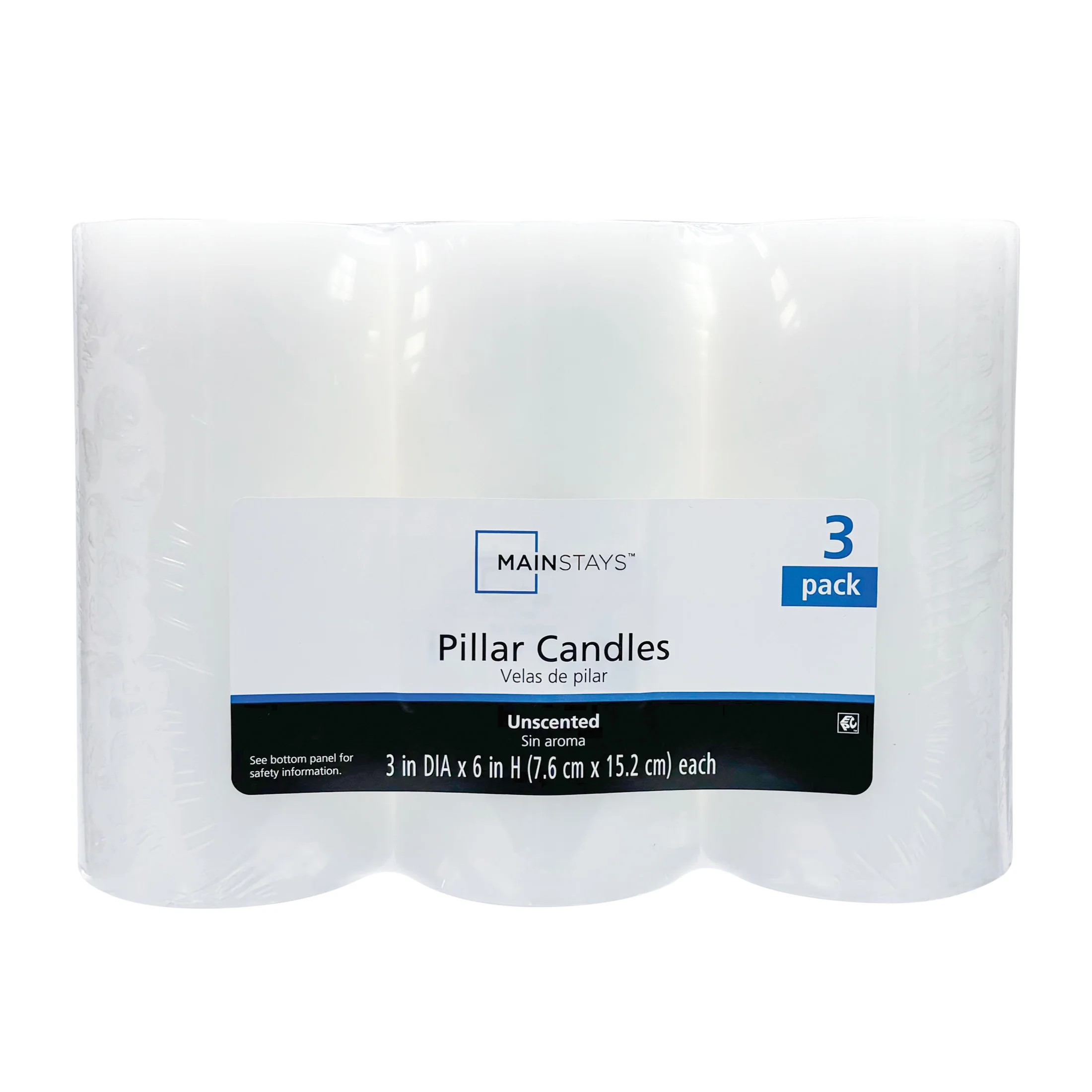Mainstays Unscented Pillar Candles, 3-Pack, 3x6 Inches, White | Walmart (US)
