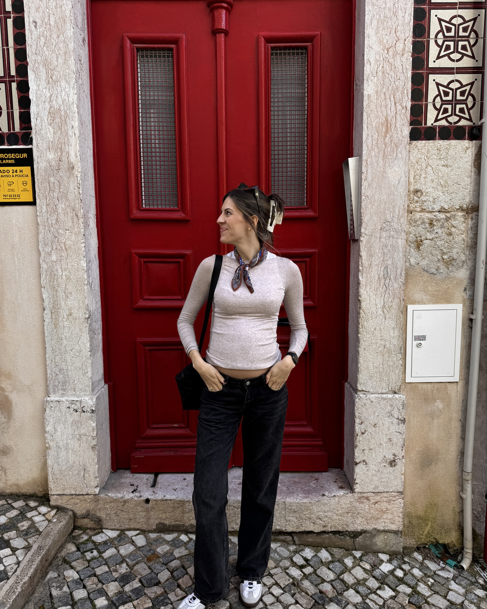 This top is the PERFECT winter tee especially for my fellow pregnant ladies! It’s super stretchy and so easy to dress up or down! I bought 4 while we were in Portugal and they were perfect for travel too. My purse is Dagne Dover which I NEVER travel without 🙌🏻 and jeans are Zara low waist! 

#LTKTravel #LTKBump #LTKootd