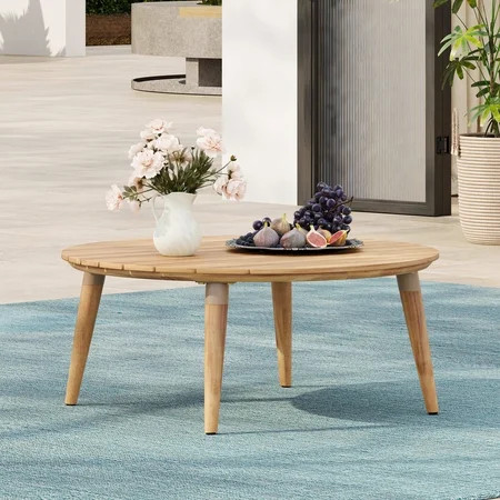 Christopher Knight Home Round Outdoor Coffee Table, Acacia Wood Patio Table with Tapered Legs, Natural Finish | Walmart (US)