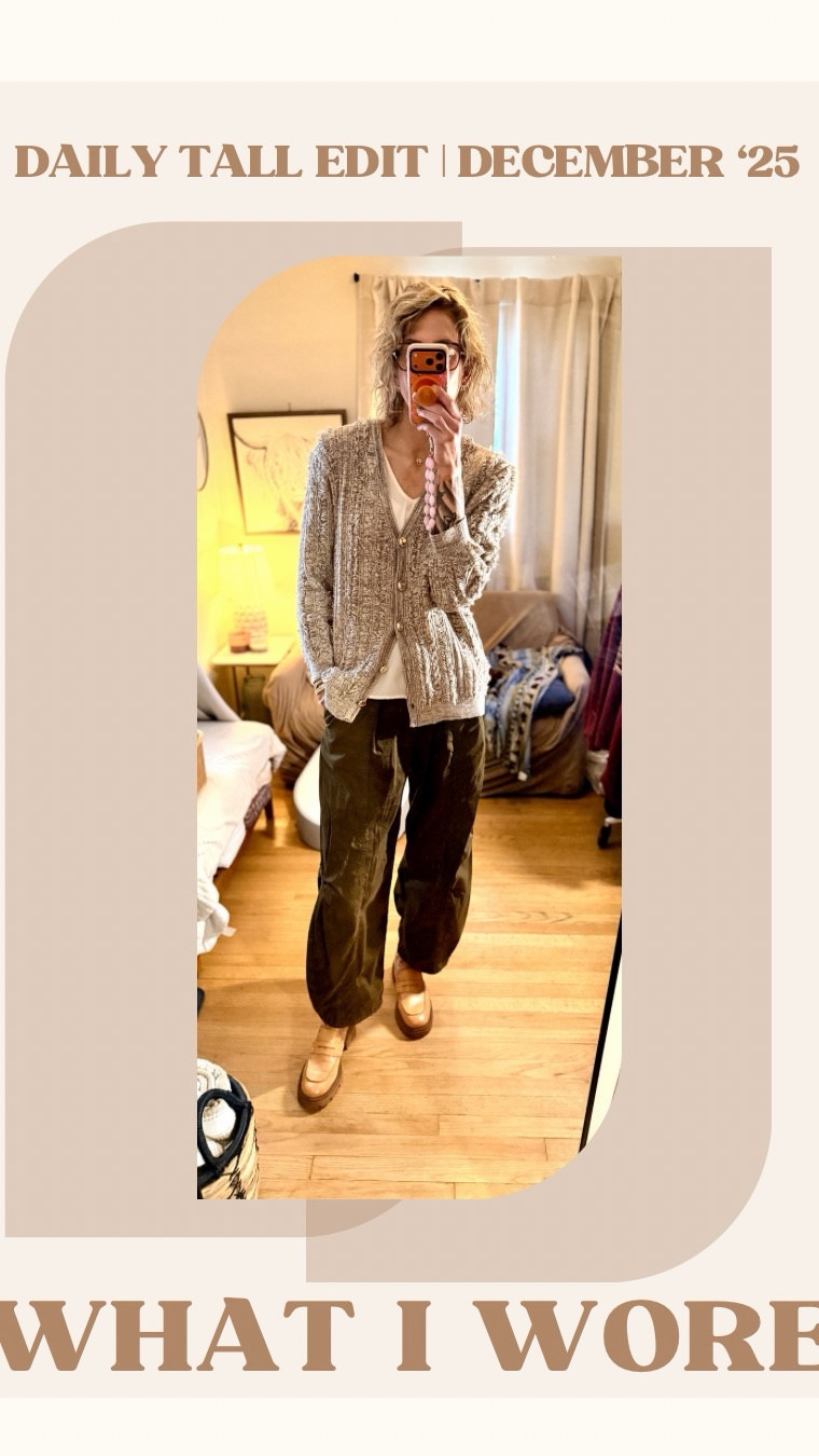 My Daily Tall Edit | Green Khakis, Gold Buttons & Cozy Winter Finds
What I’m wearing. What I bought. What I’m eyeing next.
👗 Wearing:
Future Collective cardigan from Target — oversized, soft, gold buttons, and a little shaggy in texture. Kind of like a tweed Parisian lady jacket but as a cardigan.
Fit is tall-friendly, but sleeves… not so much. Still keeping it because it’s genuinely cute. I’m in a medium.
Paired it with my green khaki cargo barrel pants from GAP. Since they hit at the ankle, the oversized-on-oversized look feels balanced.
Added floral Sock Candy socks and chunky Free People lug-sole loafers for a fun, slightly sporty finish.
🛍️ Purchased:
• Brown Carhartt beanie — winter essential, worn constantly, shocked I didn’t own this color already.
• Clarks plaid tweed Wallabee loafers — finally tried them on and instantly understood the hype. So comfortable. I debated between cow print and plaid tweed but ended up going with the tweed.
🛒 In My Cart:
• ASOS plaid jacket + skirt set — matching, elevated, sporty, and so easy to style. Not tall-specific but worth keeping an eye on.
📏 For reference: I’m 6'3” with a 36” inseam.


#LTKTall #LTKPlusSize #LTKHoliday