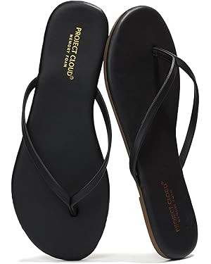 Project Cloud Flip Flops for Women - Memory Foam Flats Summer Sandals for Women 2025 - Vegan Leat... | Amazon (US)