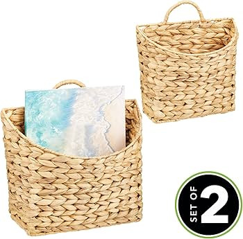 mDesign Woven Water Hyacinth Hanging Wall Storage Basket for Flowers & Essentials, Decorative Boh... | Amazon (US)