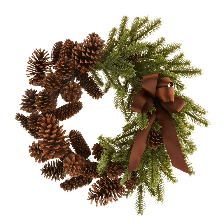 Holiday Time Natural Pinecones & Artificial Green Pine Decorative Wreath, 20" x 20" | Walmart (US)