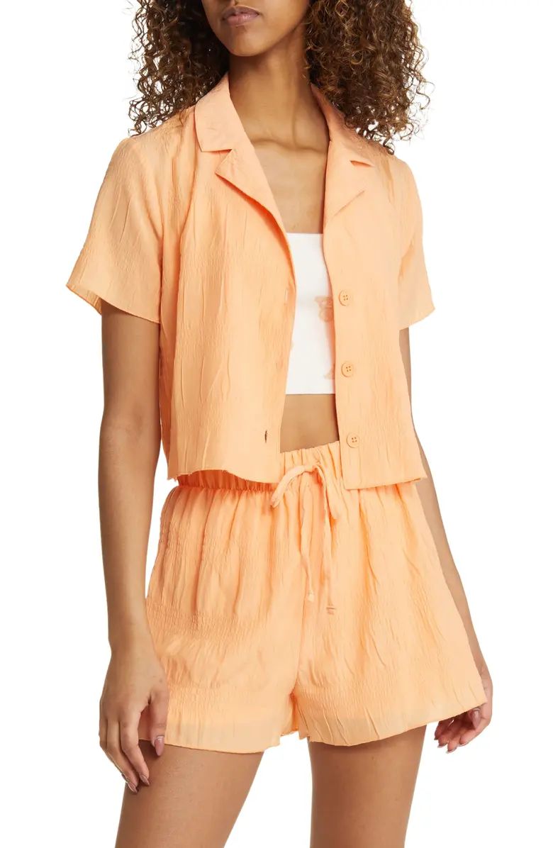 Textured Smocked Button-Up Camp Shirt | Nordstrom