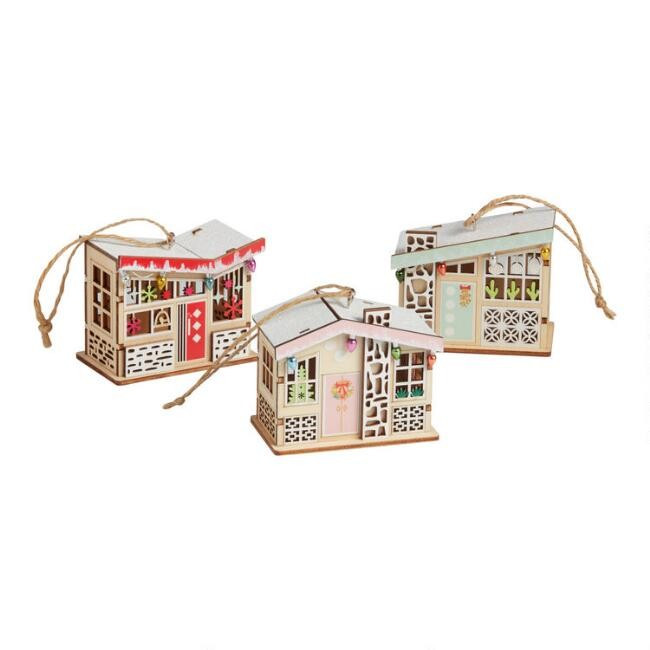 Wood Mid Century House Ornaments Set of 3 | World Market