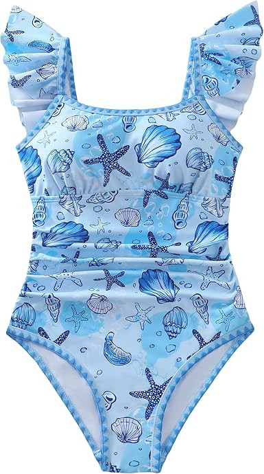 Girls Swimsuit One Piece Color Contrast Trim Bathing Suit Ruched Tie-Back Padded Swimwear 7-16Y | Amazon (US)