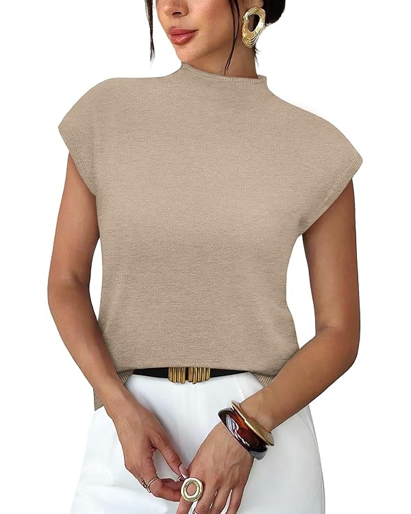 Sampeel Womens Short Sleeve Sweater Mock Neck Summer Top Dressy Casual Basic Knit Pullover Shirt | Amazon (US)