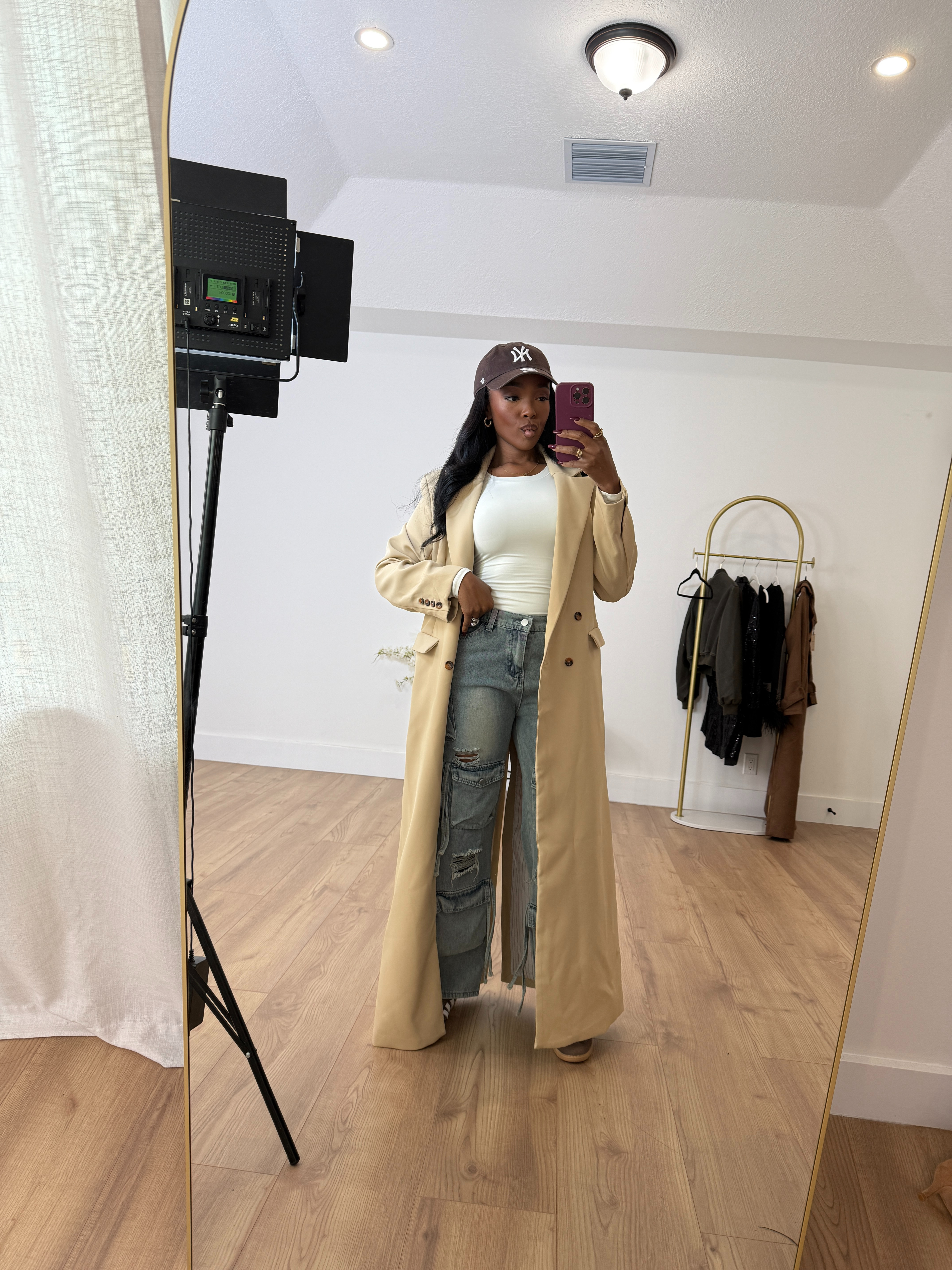 Cool mom look for back to school season. Love how this coat hits right at the ground. 
Size small I’m 5’4 | 140lbs | 36D -27 -40 IG & YT: kirasfashionfinds TT: kiraabboud
 

 #LTKSeasonal #LTKFindsUnder50 #LTKStyleTip