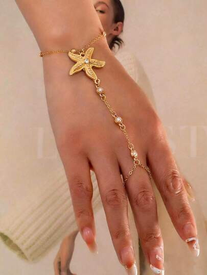 1pc Fashionable Minimalist Starfish & Pearl Beaded Bracelet For Women, Size May Vary | SHEIN